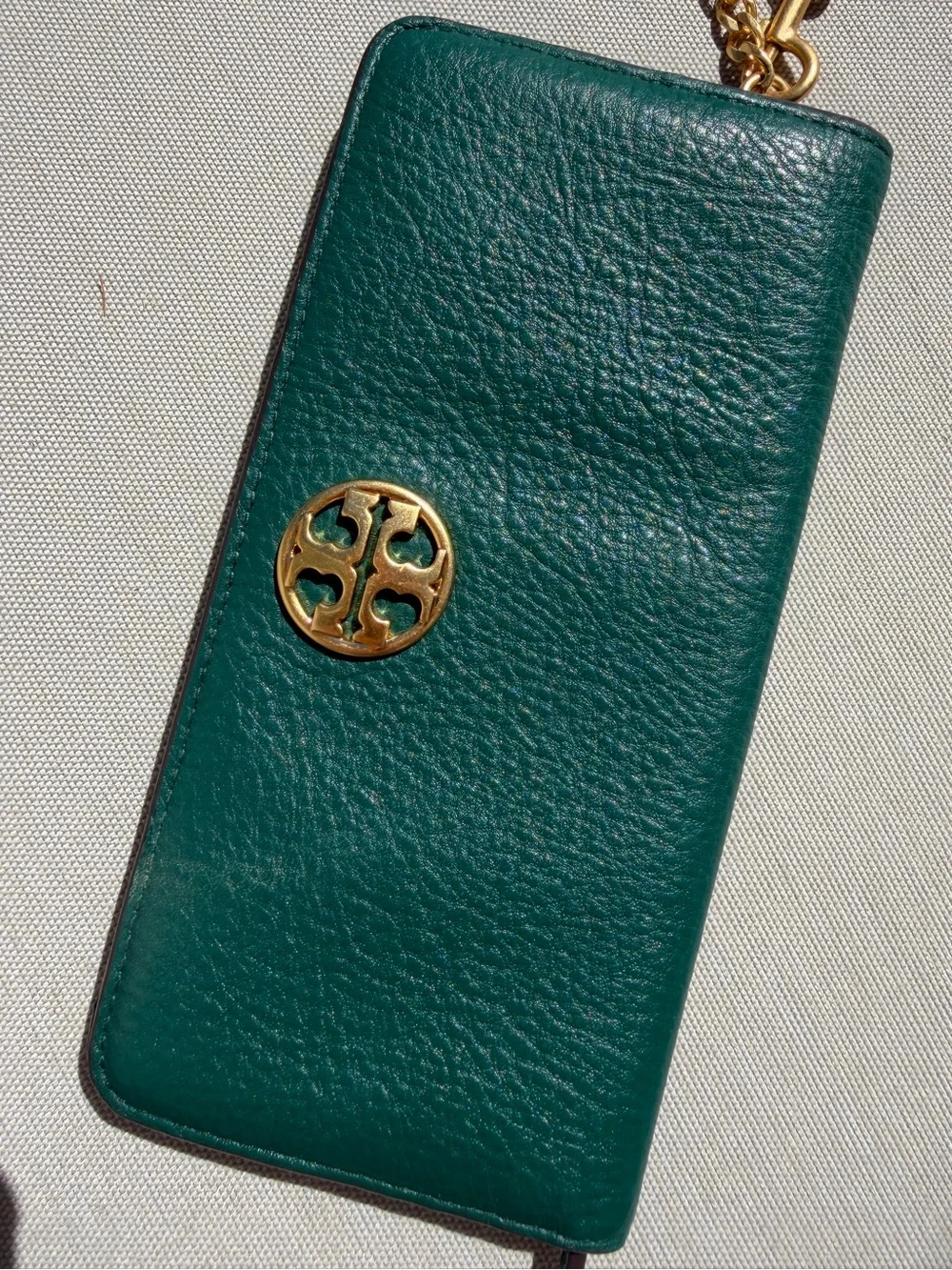 Tory Burch Britten Green Saffiano Leather Wallet on Chain WOC Crossbody Bag